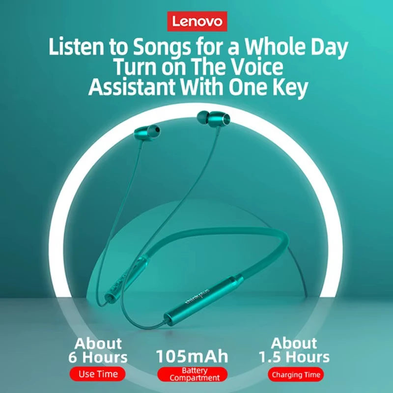 Écouteurs Bluetooth Lenovo HE05X 100 % originaux, étanches, son Hi-Fi, tour de cou magnétique, casque de sport