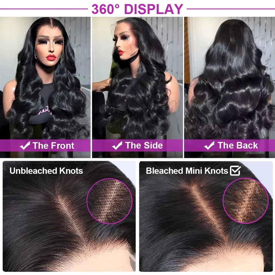 Perruques en cheveux humains pour femmes, 40 à 50 pouces, 13x4 ou 13x6, ondulées, avec lace frontale HD, sans colle, pré-épilées, densité 300 %.