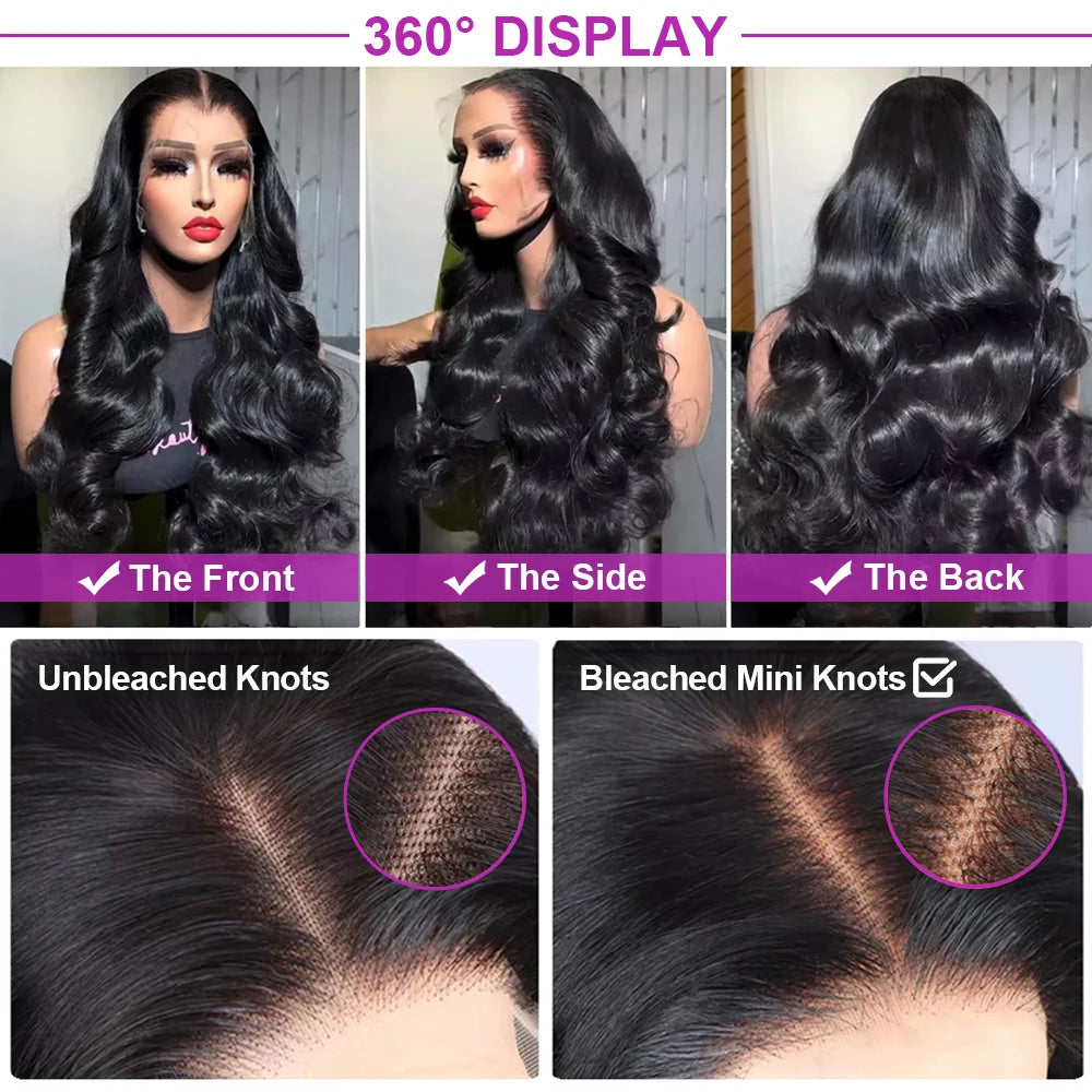 Perruques en cheveux humains pour femmes, 40 à 50 pouces, 13x4 ou 13x6, ondulées, avec lace frontale HD, sans colle, pré-épilées, densité 300 %.