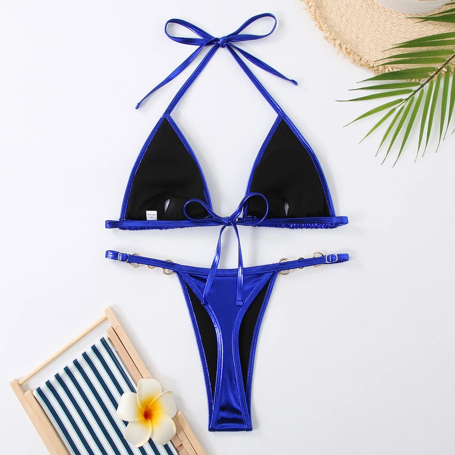 Micro bikini rose brillant 2025 Femme Sexy PU Perles Push-up String Maillot de bain été Maillot de bain bandage vacances