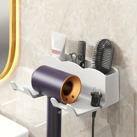 1 support de rangement pour sèche-cheveux, fixation murale non perforée pour salle de bain, rangement pour conduit d'aération de salle de bain