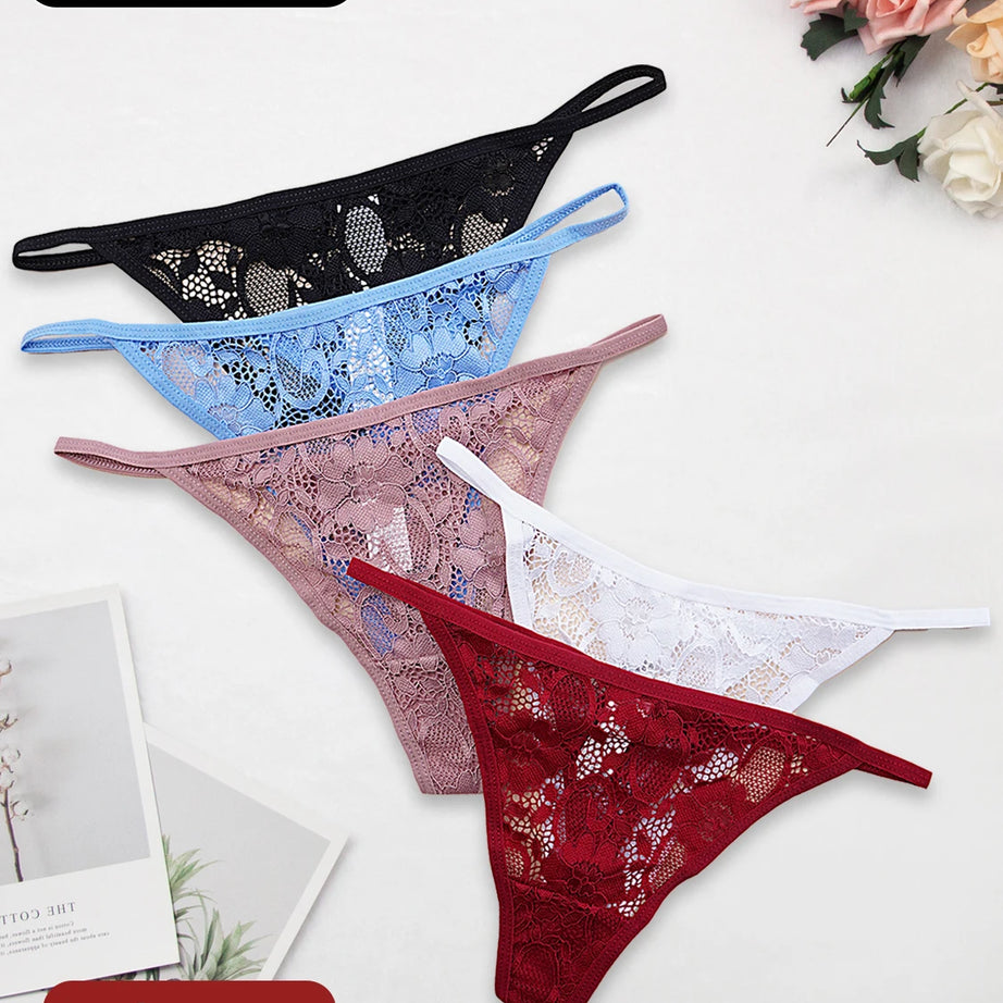 String sexy en dentelle semi-transparente, ultra-fin, taille basse, dos en T, 1 pièce, pour femme, tailles XS à XL.