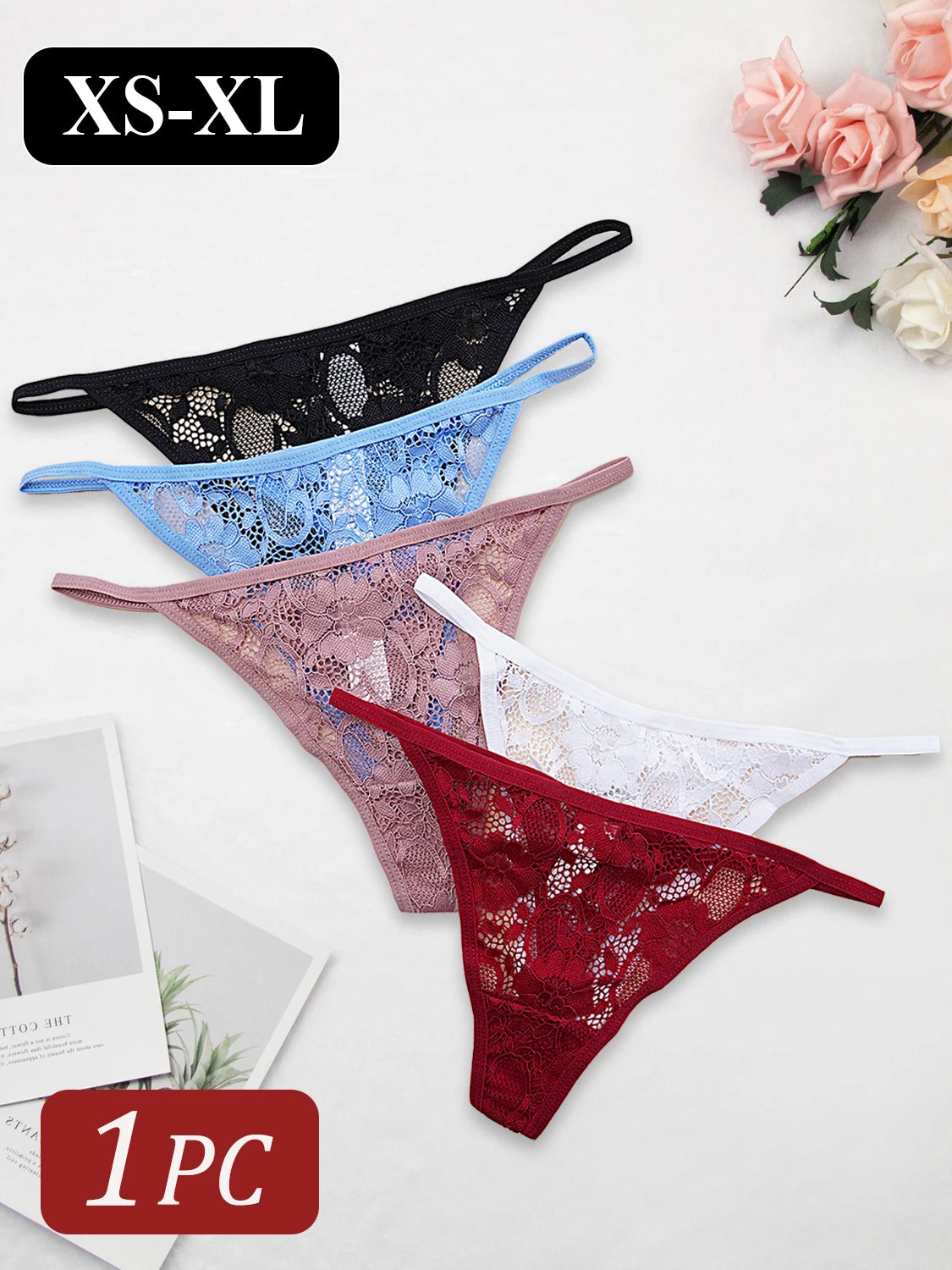 String sexy en dentelle semi-transparente, ultra-fin, taille basse, dos en T, 1 pièce, pour femme, tailles XS à XL.