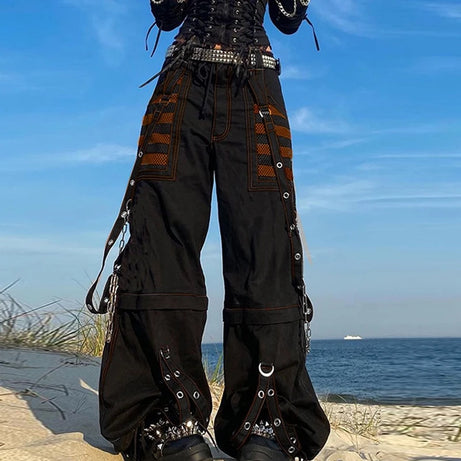 Pantalon en jean large style punk Y2K, pantalon ample gothique e-girl, pantalon cargo cyber grunge, jean baggy taille haute Harajuku pour femme