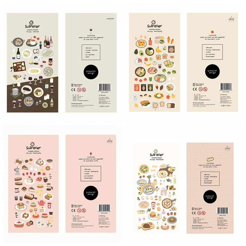 Autocollants Suatelier Foods, scrapbooking esthétique, jolis stickers pour carnets de voyage, décorations coréennes, agendas et fournitures de loisirs créatifs.