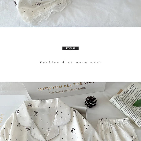 New Korean-Style Elegant Young Ladies' Pyjamas Summer New Arrival Short-Sleeved Polka Dot Bow Ice Silk Pyjama Set Homewear Set