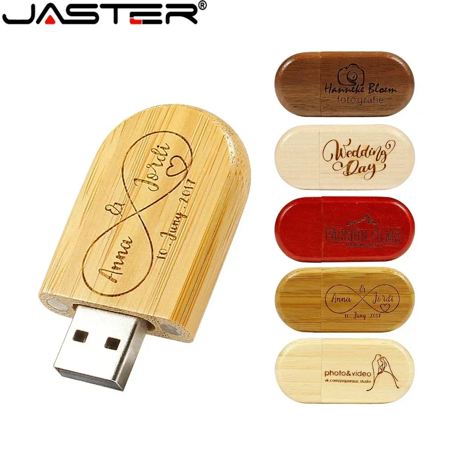 JASTER Lot de 10 clés USB 2.0 en bois (logo personnalisable) - 4 Go, 8 Go, 16 Go, 32 Go, 64 Go, 128 Go - Cadeau de mariage