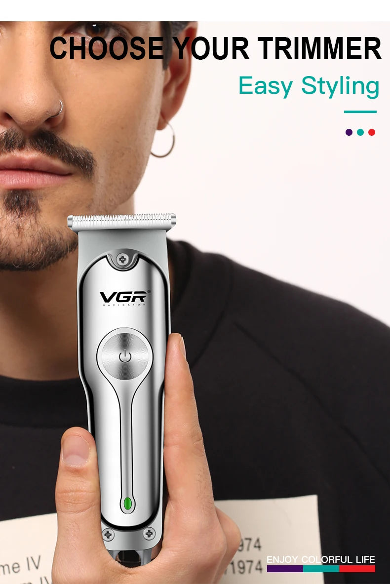 Tondeuse à cheveux professionnelle VGR 071, rechargeable, sans fil, portable, avec lame en T, pour hommes