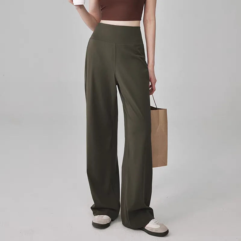 Pantalones de mujer de alta calidad con bolsillos, cintura alta, elásticos, holgados, ideales para deportes, ocio, yoga y entrenamiento.