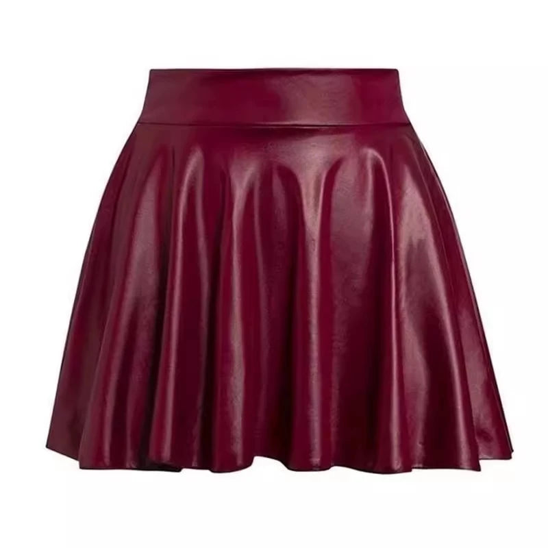 Jupe courte élastique polyvalente pour femme, en similicuir, taille haute, idéale pour le patinage, le travail et les soirées. Parfaite pour le travail et les sorties en boîte de nuit.