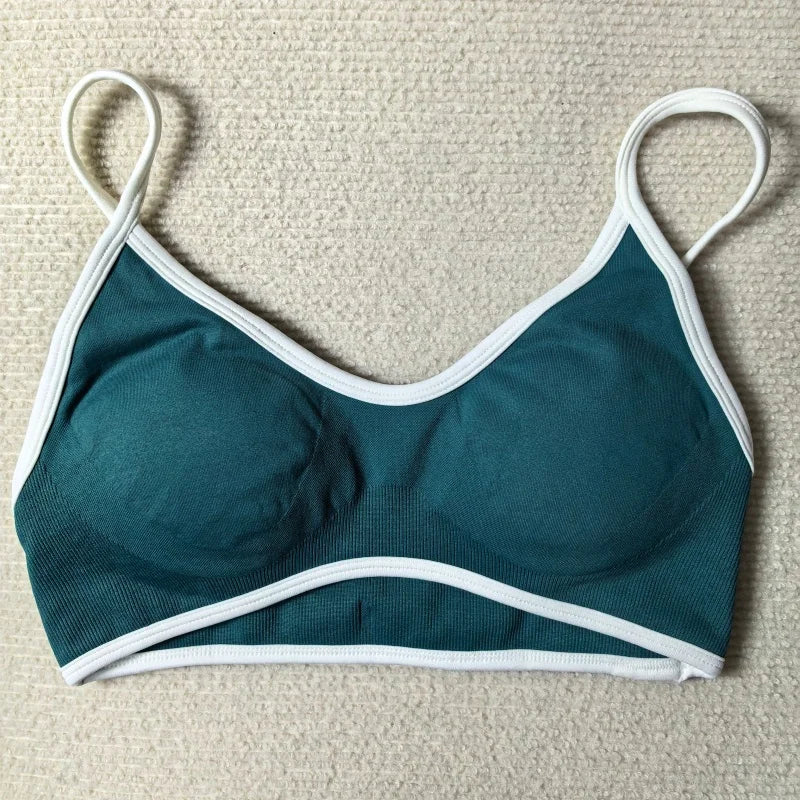 TEVEO Women's Backless Knitted Sports Bra Solid Color Summer Gym Fitness Top with Chest Cushion Sexy Suspender Yoga Bra