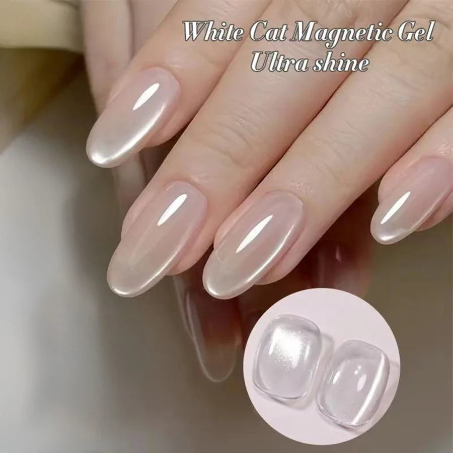 1-9 piezas TC Flow Light White Cat Eye Gel Nail Polish Ultra Shine Soak Off UV Gel Mirror Glass Cat Magnet Gel Barnish Suministros para uñas