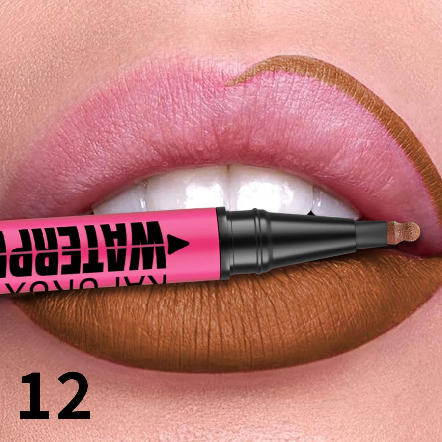 Crayon à lèvres liquide mat 12 couleurs, waterproof, effet repulpant, pour un contour des lèvres naturel et un maquillage contour des lèvres impeccable.