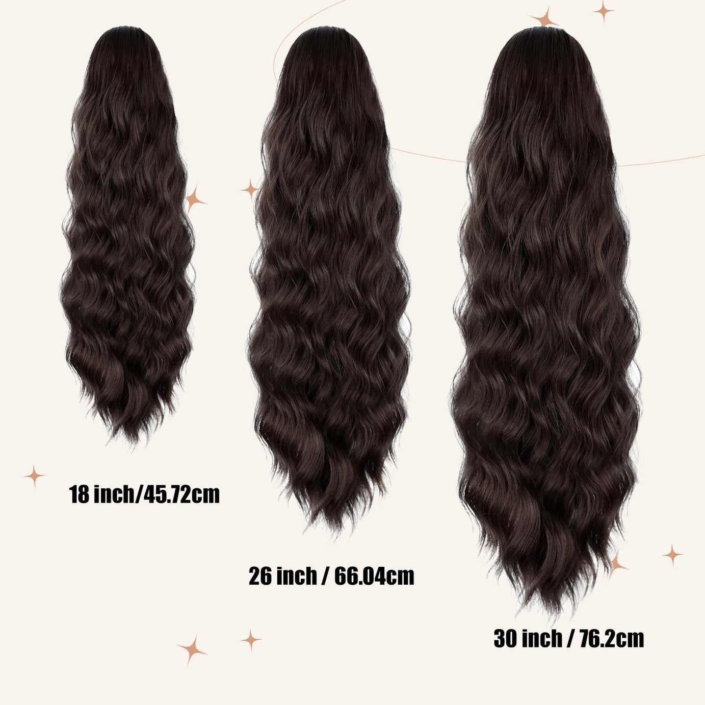 Queue de cheval ondulée longue de 45/65/75 cm avec cordon de serrage pour femme, extension de cheveux synthétiques marron pour un usage quotidien