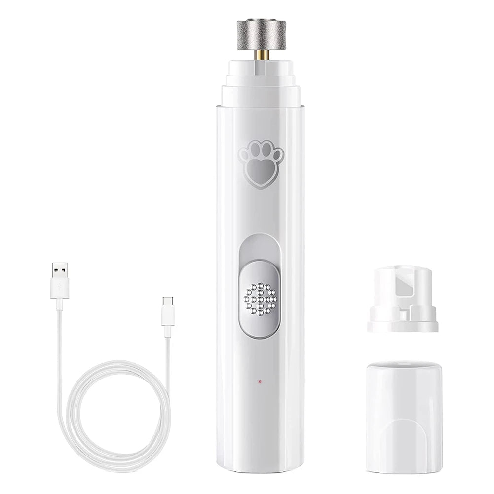 Lime à ongles électrique pour chiens, rechargeable par USB, avec lumière LED, 2 vitesses et roue de polissage.