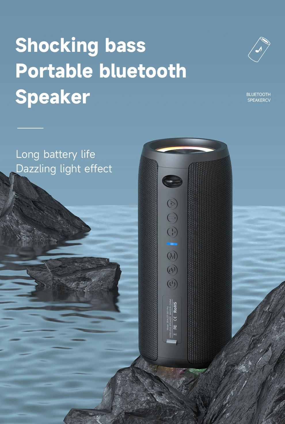 Enceinte Bluetooth haute puissance ZEALOT-S51PRO 40 W, basses stéréo 3D, portable et étanche IPX5, compatible TWS.