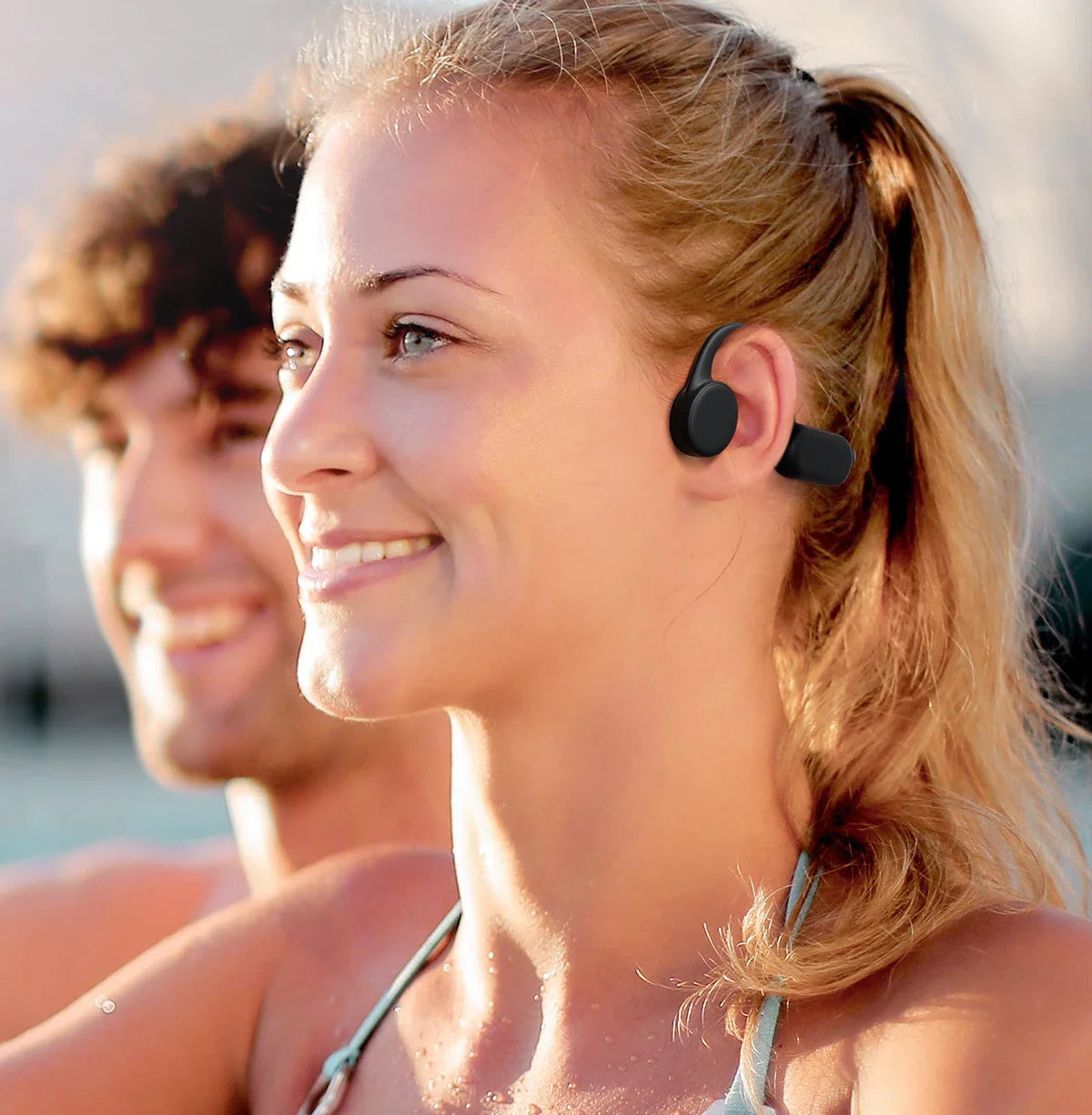 Écouteurs sans fil Shokz Open pour le sport, à conduction osseuse, Bluetooth, étanches IPX8, avec 32 Go de RAM et lecteur MP3.