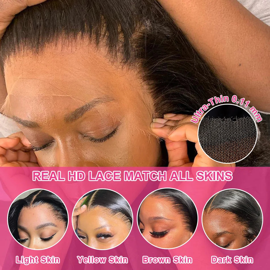 Perruque Lace Front 13x4, densité 200, ondulée, brésilienne, sans colle, noire, 13x6, transparente HD, cheveux humains
