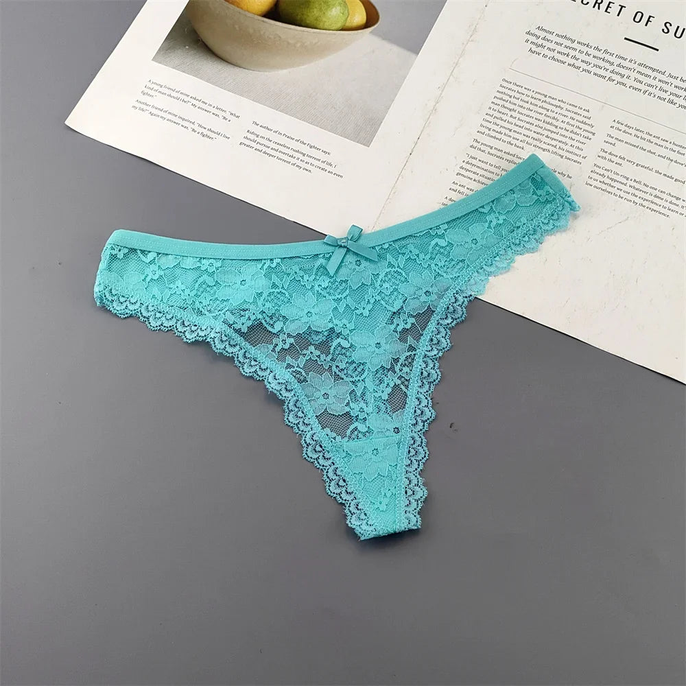 Lot de 3 culottes string sexy en dentelle transparente pour femme, sans coutures, style bikini, taille basse, tailles S à XXL