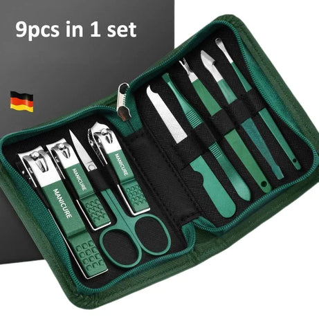 Kit de manucure et pédicure professionnel 6/9 pièces en acier inoxydable avec coupe-ongles et étui de voyage.