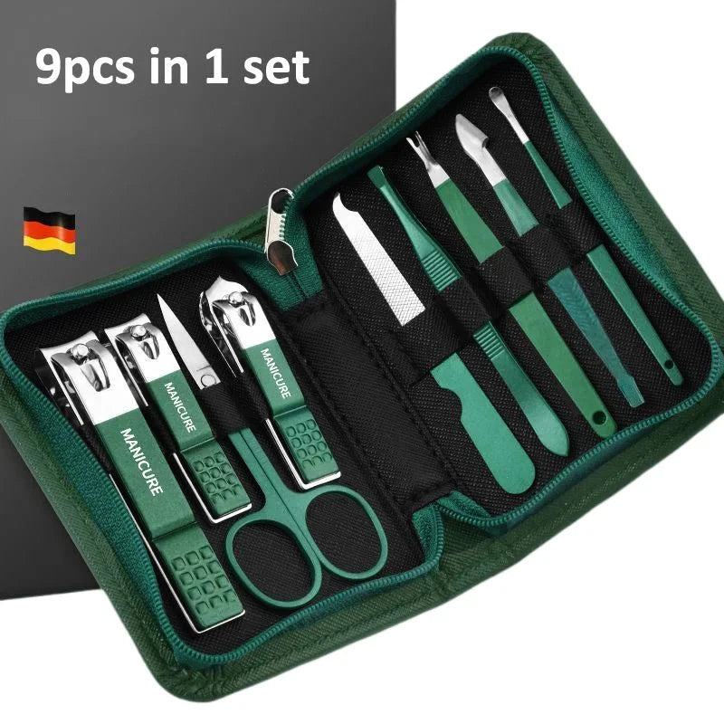 Kit de manucure et pédicure professionnel 6/9 pièces en acier inoxydable avec coupe-ongles et étui de voyage.