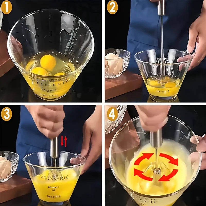 Batteur à œufs en acier inoxydable, mélangeur semi-automatique durable pour mélanger, remuer et battre les œufs sans effort, idéal pour la pâtisserie.