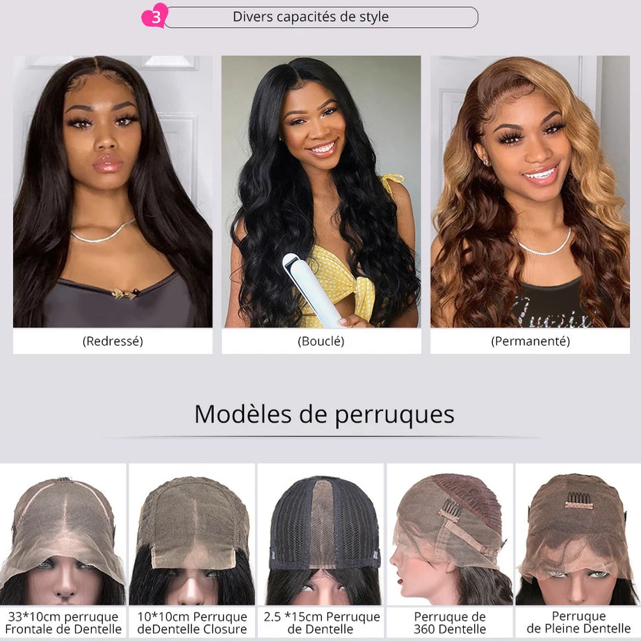 Perruque pré-coupée sans colle, 250 %, 30 à 40 pouces, prête à porter, ondulations profondes et souples, 13x6 ou 13x4, avec lace frontale HD, pré-épilée et bouclée pour femme.