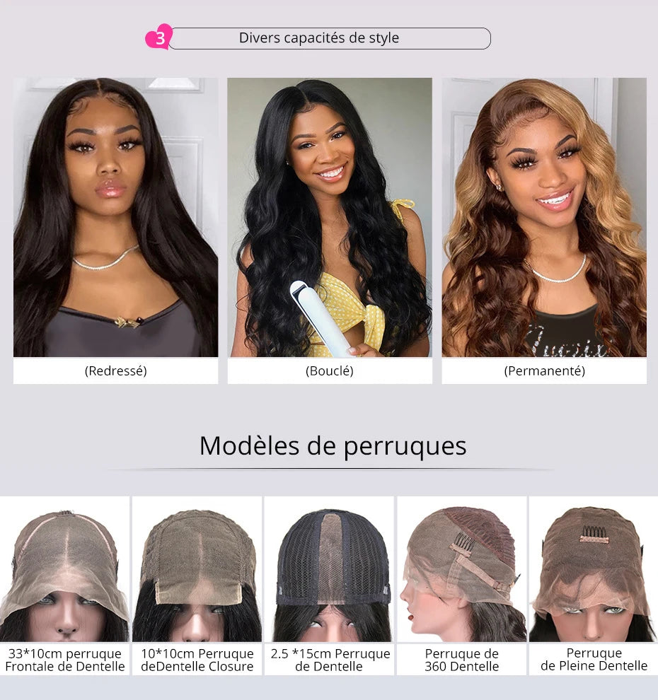 Perruque pré-coupée sans colle, 250 %, 30 à 40 pouces, prête à porter, ondulations profondes et souples, 13x6 ou 13x4, avec lace frontale HD, pré-épilée et bouclée pour femme.