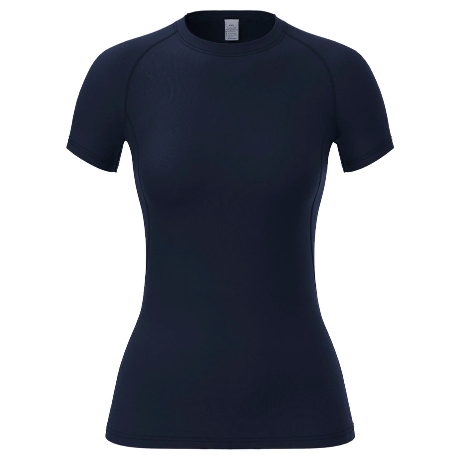 T-shirt de compression pour femme, manches courtes, idéal pour le sport, le yoga et la course à pied, parfait pour l'été et la salle de sport. Ce t-shirt extensible à séchage rapide est idéal pour les séances d'entraînement.