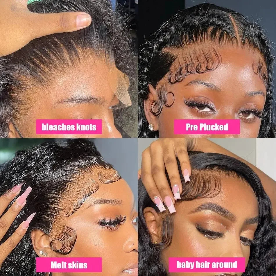 Perruque Lace Frontale HD 13x6, ondulations profondes, densité 250, cheveux humains bouclés 100% pré-épilés, style Water Wave, pour femmes noires brésiliennes