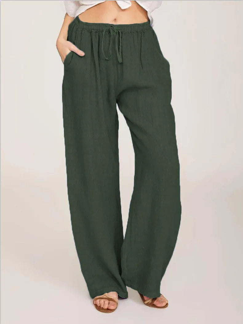 Nouveaux vêtements décontractés d'été et d'automne pour femmes en Europe, en Amérique et en Europe. Pantalons décontractés amples en coton et chanvre.