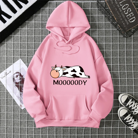 Sweat-shirts à capuche pour femme, imprimé vache tachetée kawaii, respirants, amples et chauds, en polaire, vêtements de sport automne-hiver