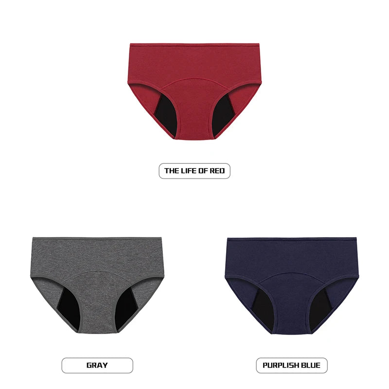 Lot de 3 culottes menstruelles pour femmes, anti-fuites, en coton, absorbantes, physiologiques, pour les règles.