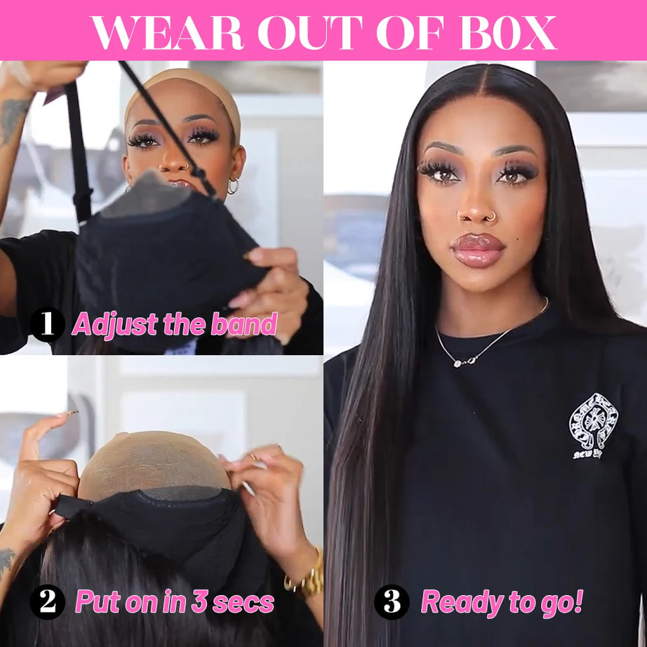 Perruques ISEE Hair sans colle, cheveux humains, prêtes à porter, lisses, pré-épilées, faciles à porter, avec lace front 7x5HD et dentelle prédécoupée.