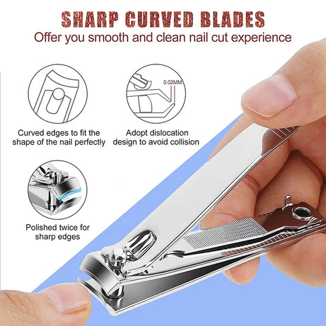 Coupe-ongles résistant aux éclaboussures, ciseaux en acier inoxydable pour la manucure, pour ongles durs, lames larges et durables