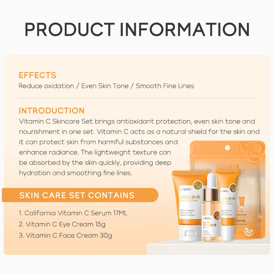 3pcs/set LAIKOU Vitamin C 24K Golden Sakura Skin Care Sets Face Cream Serum Eye Cream Moisturizing Anti Wrinkles Face Care Kit