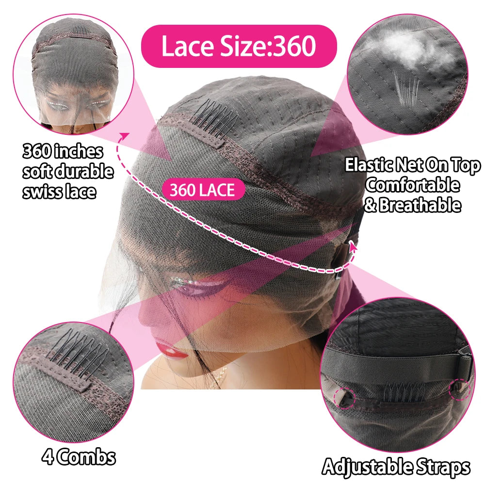 Perruque en cheveux humains pré-épilés, densité 200, 13x4 ou 13x6, lace frontale 360 ​​HD transparente, longueur 40 ou 46 pouces, lisse, closure 5x5.