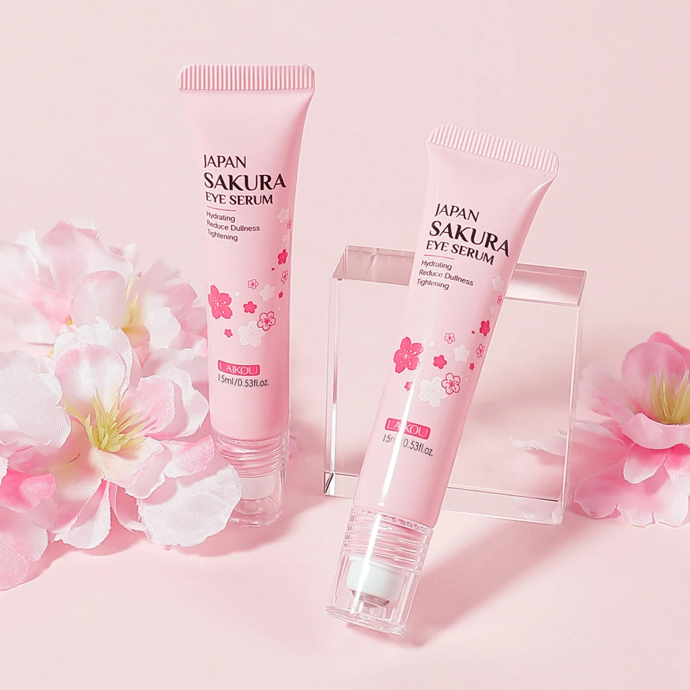 LAIKOU Sakura Eye Serum Roller Massage con ácido hialurónico para el cuidado de la piel, bolsas en los ojos, crema hidratante para ojeras 15 ml