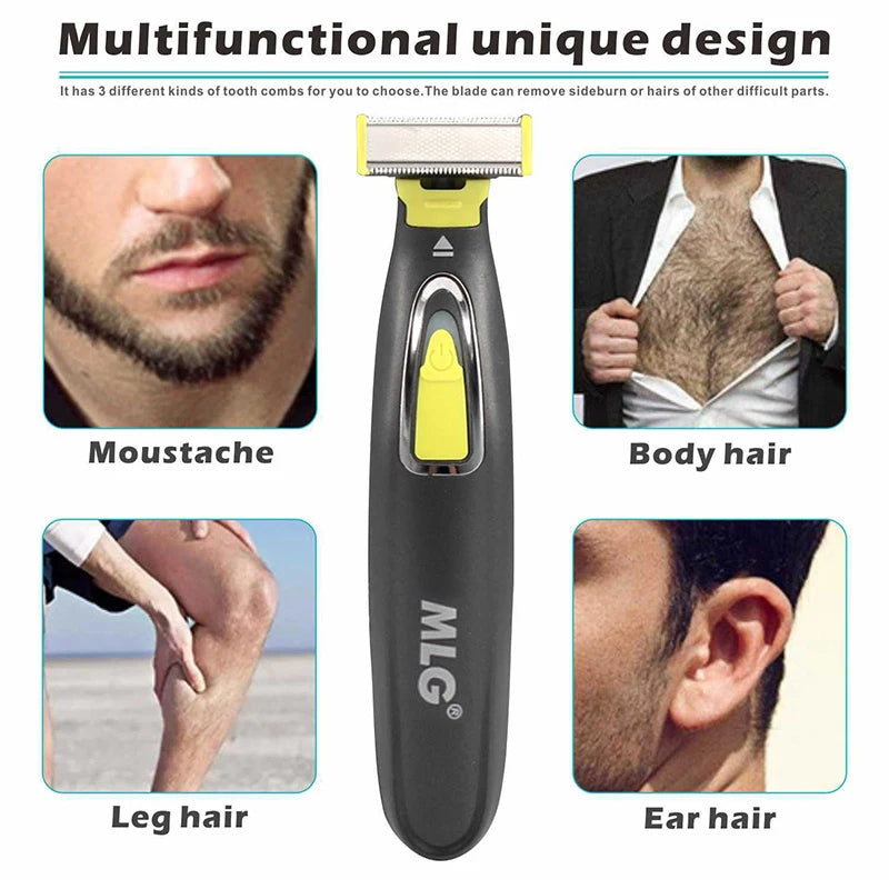 Rasoir électrique MLG pour hommes et femmes, portable, pour le corps entier, avec lame en T et port USB, idéal pour la barbe et les aisselles. Lavable.