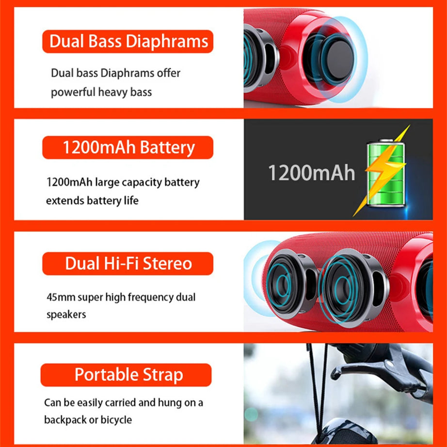 Enceinte Bluetooth portable sans fil Caixa De Som Blutooth Music Sound Box pour radio FM subwoofer audio Bluetooth mains libres Baffe