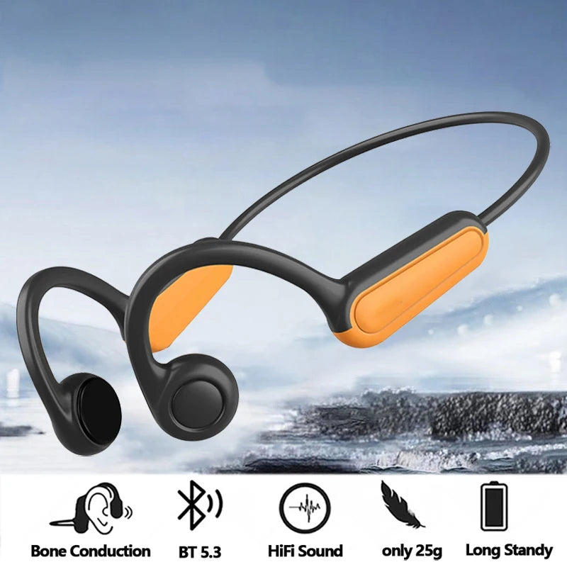 Écouteurs intra-auriculaires à conduction osseuse 2025, Bluetooth 5.3, sans fil, avec crochet d'oreille, étanches, pour le sport, la course et la conduite.