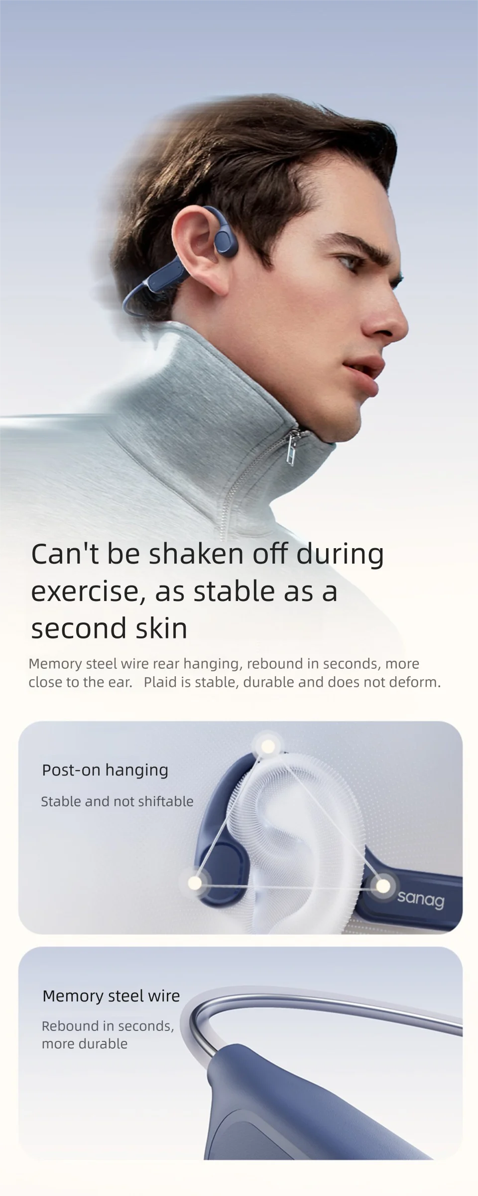 Écouteurs Bluetooth à conduction osseuse Sanag B33S, oreille ouverte, IPX8, pour la natation, mémoire de 32 Go, sans fil, compatibles MP3.
