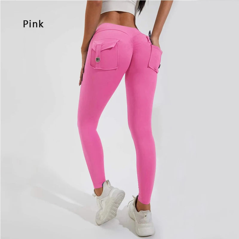 Pantalon de yoga en nylon DIAS FIT JOY, avec poches arrière, effet push-up, respirant et sans coutures apparentes.