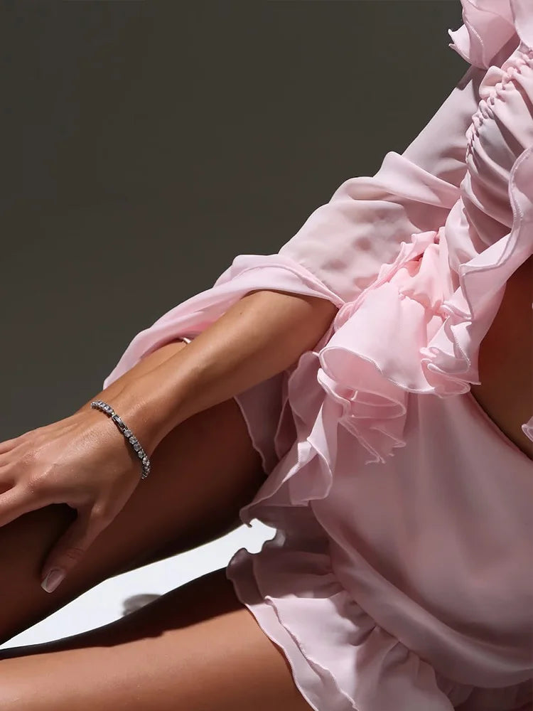 Ensembles pour femmes Ahagaga Fashion, manches longues, coupe slim unie, bretelles croisées, col bateau transparent.