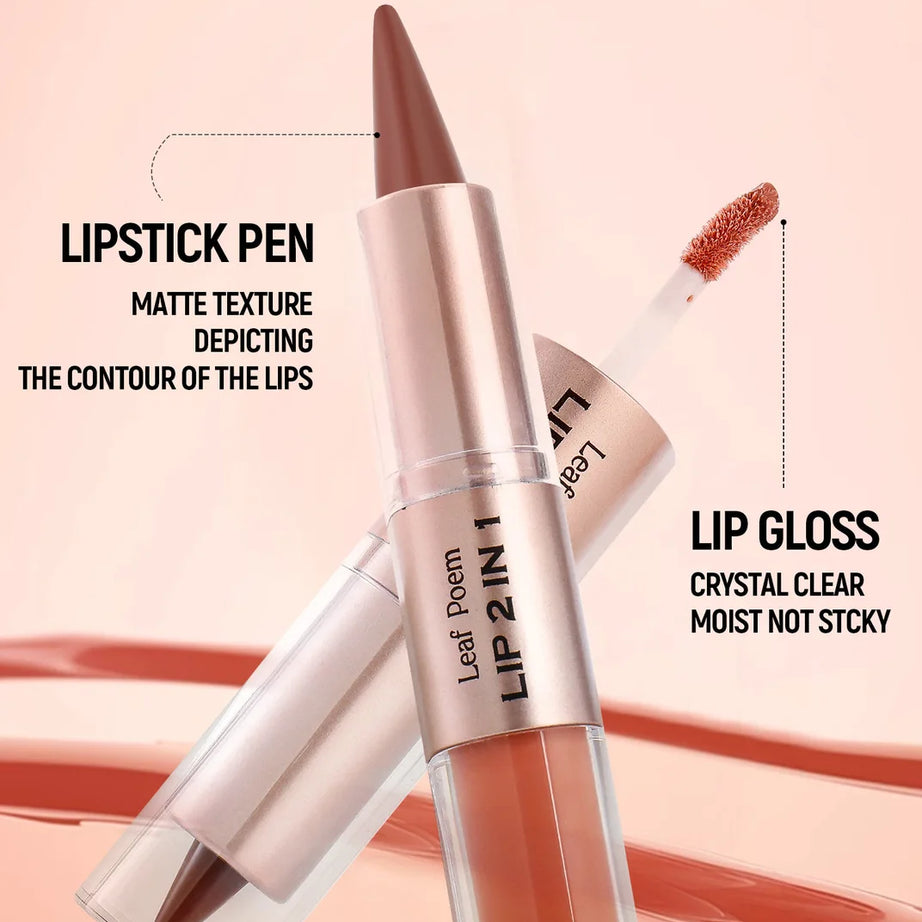 Crayon contour des lèvres noir et marron effilé, double embout miroir, effet repulpant, gloss cristal, maquillage pour des lèvres rouges sexy
