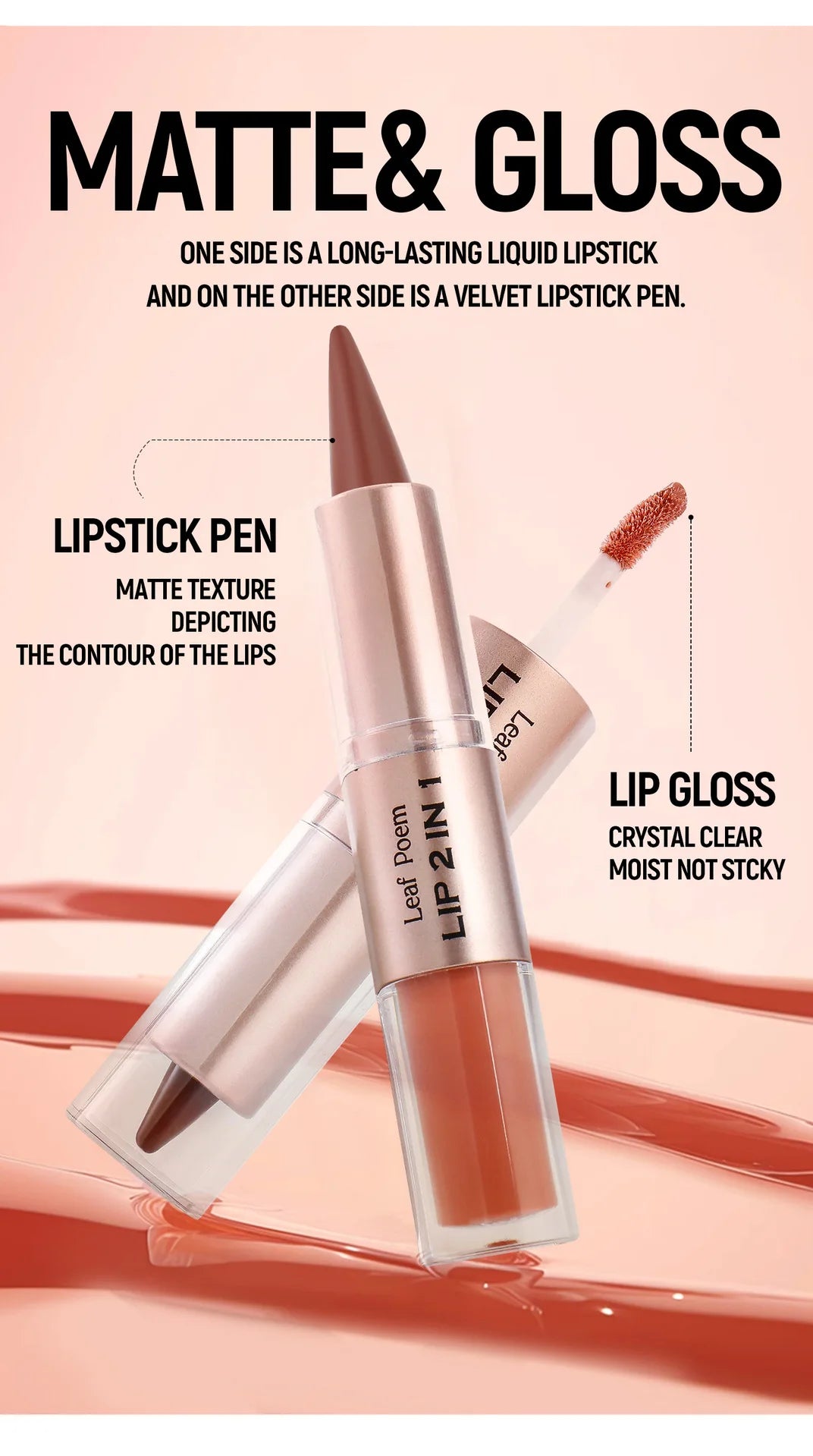 Crayon contour des lèvres noir et marron effilé, double embout miroir, effet repulpant, gloss cristal, maquillage pour des lèvres rouges sexy