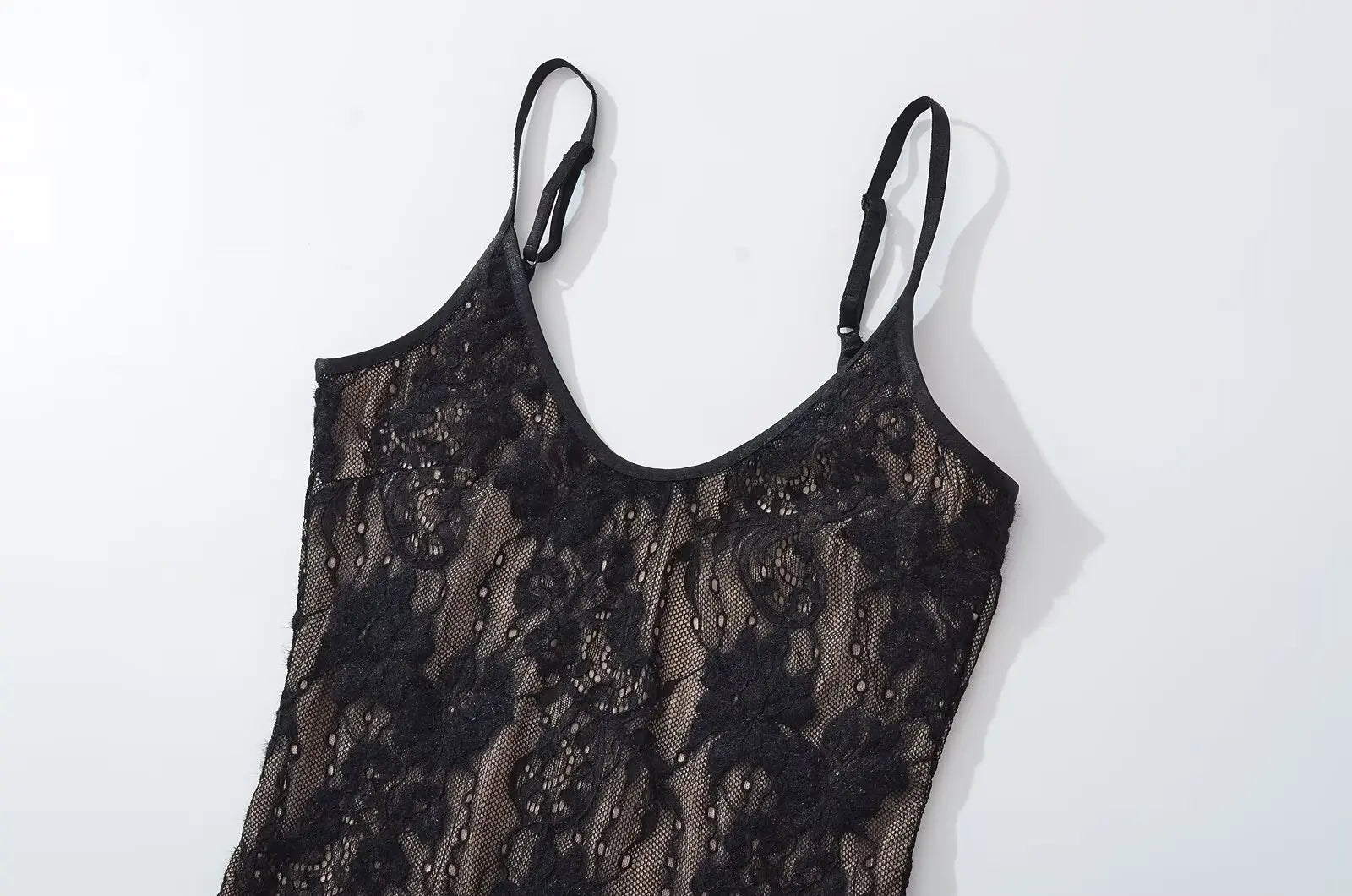 Body sexy transparente de encaje con forro, sin espalda, con tirantes finos, mono corto ajustado para mujer, monos ajustados, enterizos.