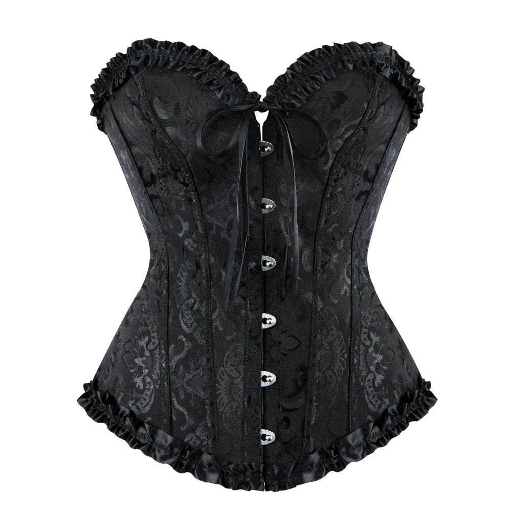 Bustiers et corsets sexy, hauts en dentelle florale pour femmes, corset vintage, corsets gothiques en satin jacquard à buste généreux