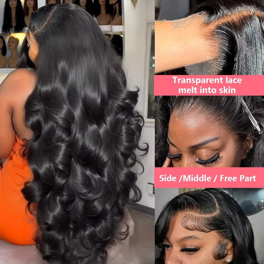 Perruque Lace Front 13x4, densité 200, ondulée, brésilienne, sans colle, noire, 13x6, transparente HD, cheveux humains