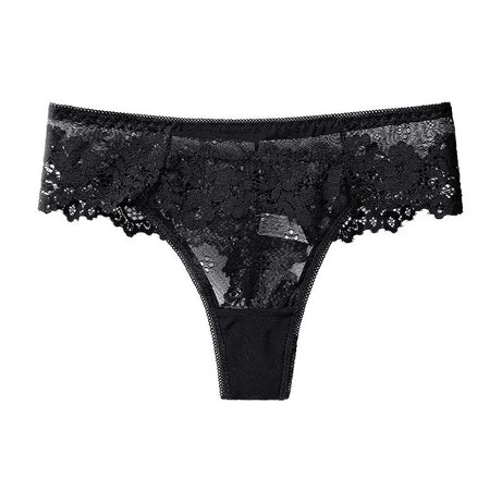 Culotte en dentelle noire sexy pour femme, string taille basse, lingerie respirante brodée, sous-vêtements séduisants